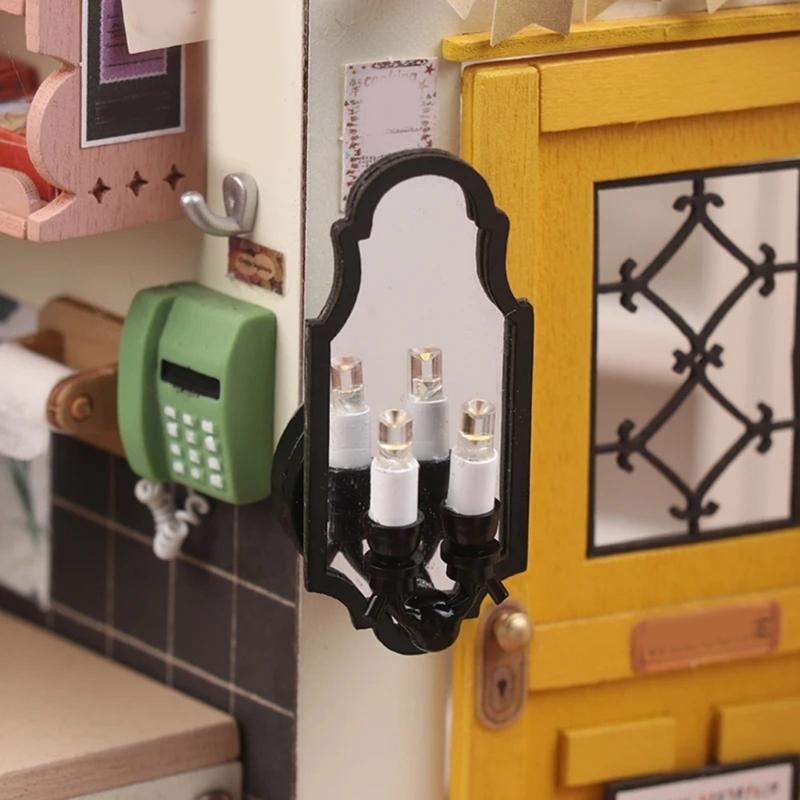 Dollhouses LED Wall Lamp Two Head Wall Lamp for 1/12 Scale Miniature Lighting for Elegant Home Garden Scene Decoration