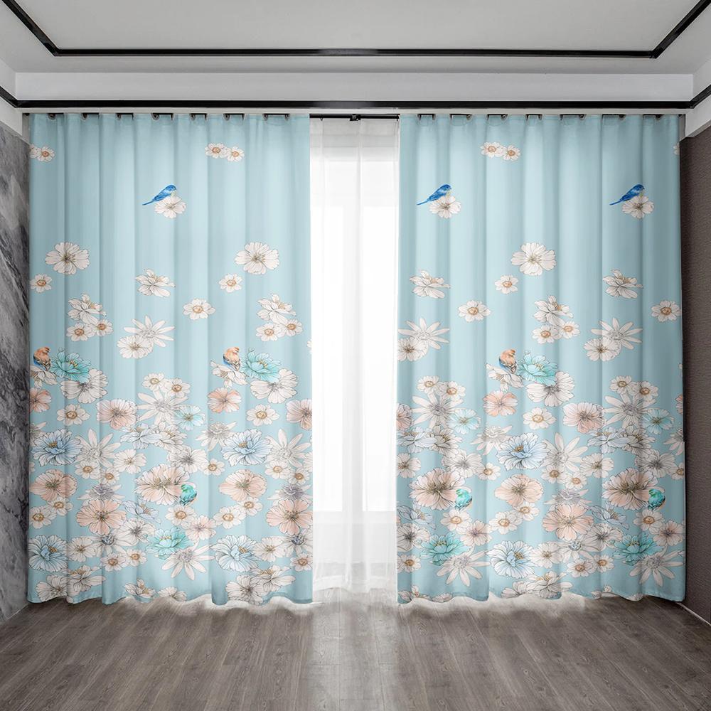 2PC Home Decoration Curtains, Blue Series With Rod Pocket Curtains, Kitchen, Coffee Shop, Living Room, Balcony, Garden