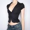 American Hot Girl Style Deep V Striped Shirt & Waist-Cinched Cardigan Suit