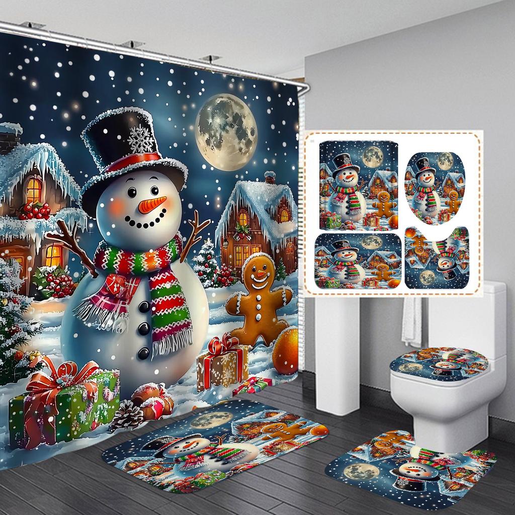 Red Marry Christmas Shower Curtain Santa Claus Printed Waterproof Polyester Bath Curtain for New Year Christmas Bathroom Decor