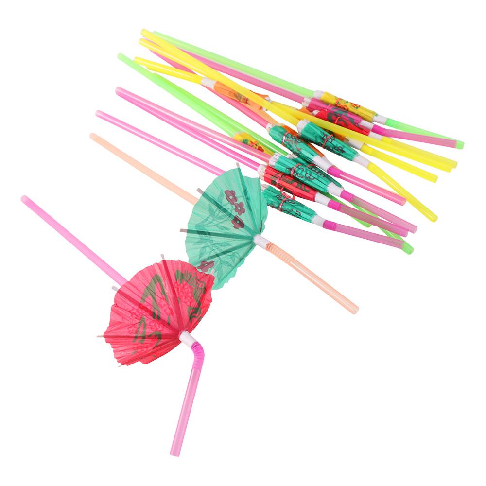 100pcs Household Disposable Umbrella Straws Plastic Mixed Color Hawaiian Party Drink Straws Parasol Drinking Straws Tropical
