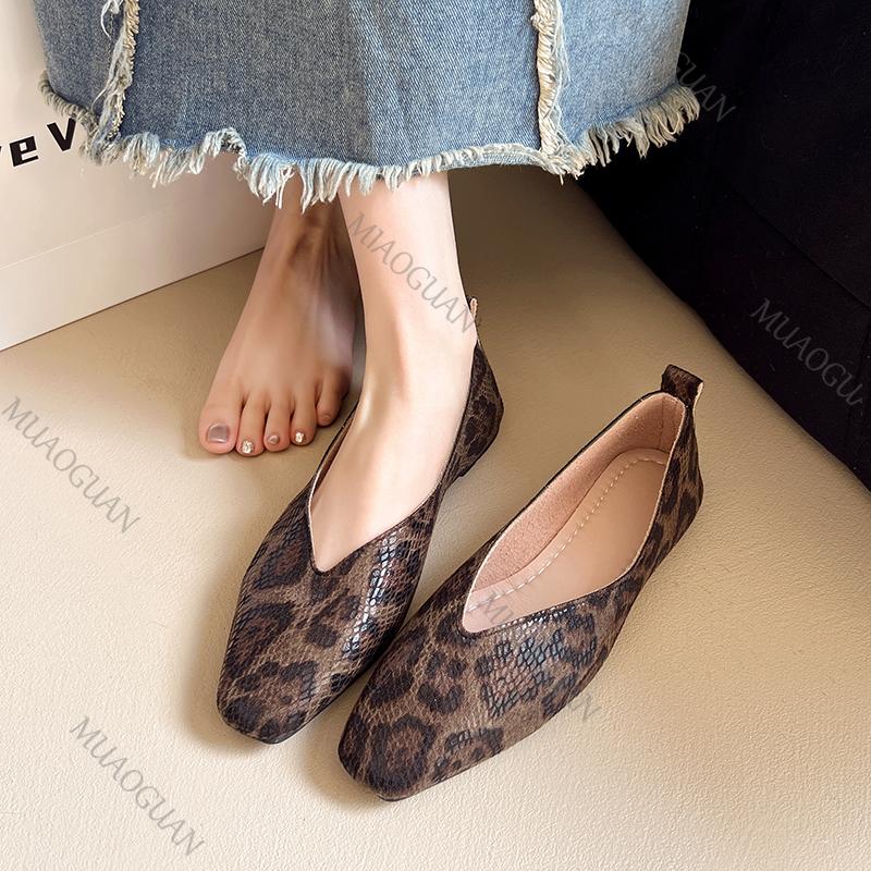 Fashion Big Size 35-43 Pattern Leather Woman Square Toe Shallow Ballet Flats Wowen Ballerinas Casual Slip on Loafers Mocasines Mujer