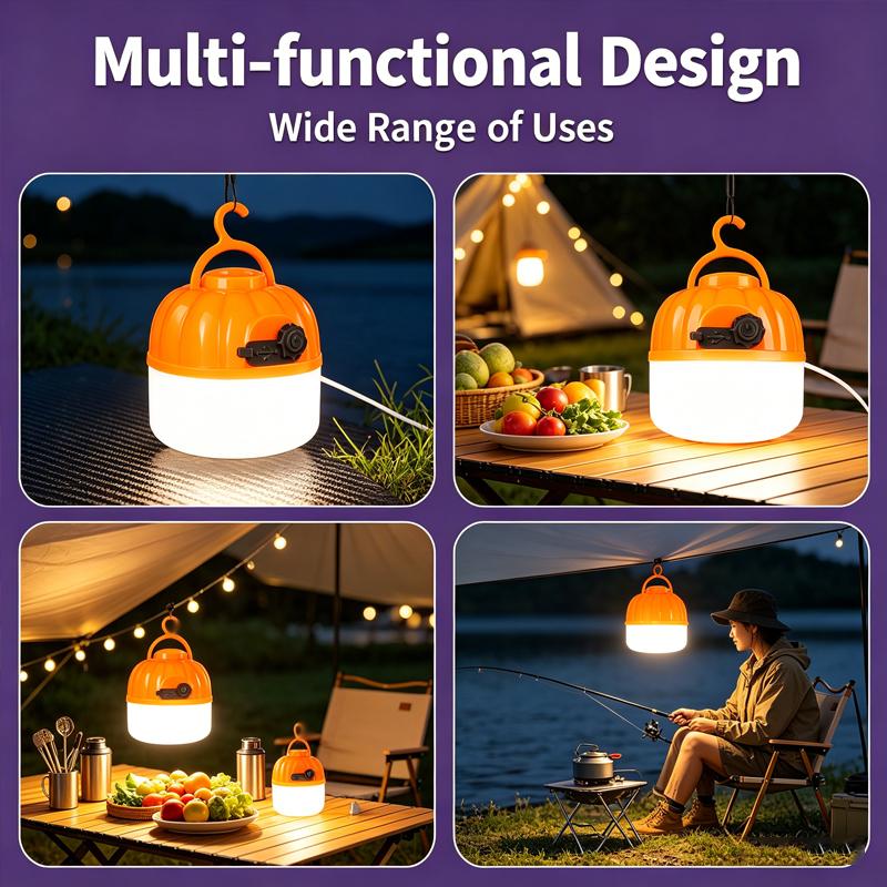 Mini Portable LED Pumpkin Bulb 6500K Rechargeable Eye-protecting Light Strip Hook Tent Light Outdoor Emergency Lighting Lamp
