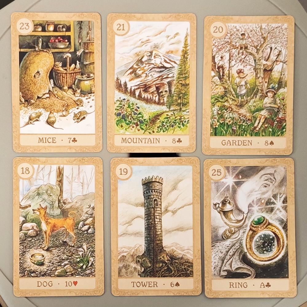 Baraja Lenormand Cuento de Hadas 38 Cartas Impresas en Cartulina Doble Repujada de 350 GSM 9*6cm Juego de Mesa