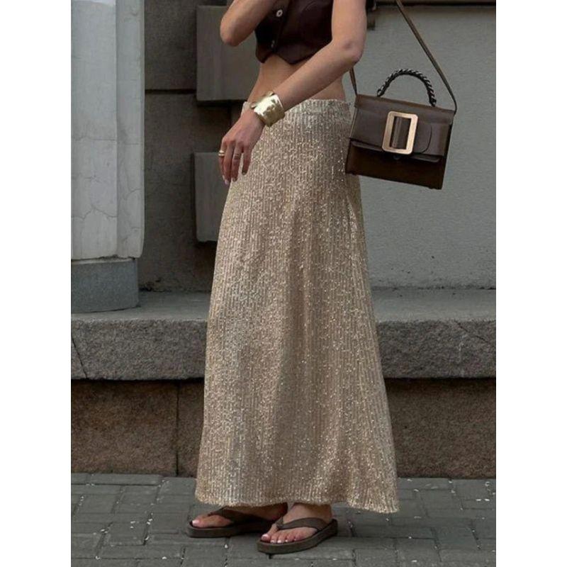 Sequin Elastic Waist Slim Fit Skirt Sequin Elastic Waist Silm Straight-leg Skirt