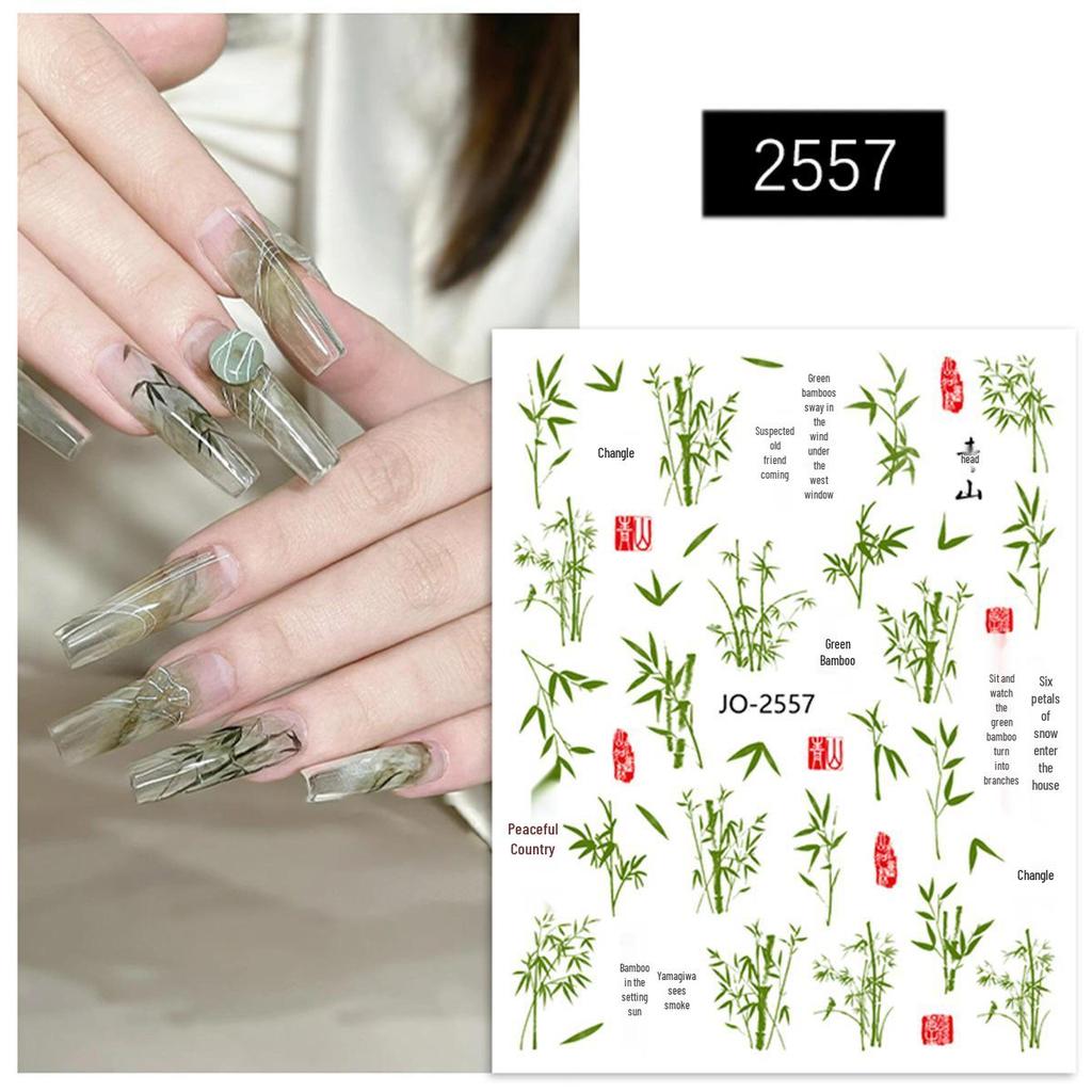 Chinese Ink Bamboo Trend Nail Art Stickers: Self-Adhesive Tearable Decals for DIY Decoration.