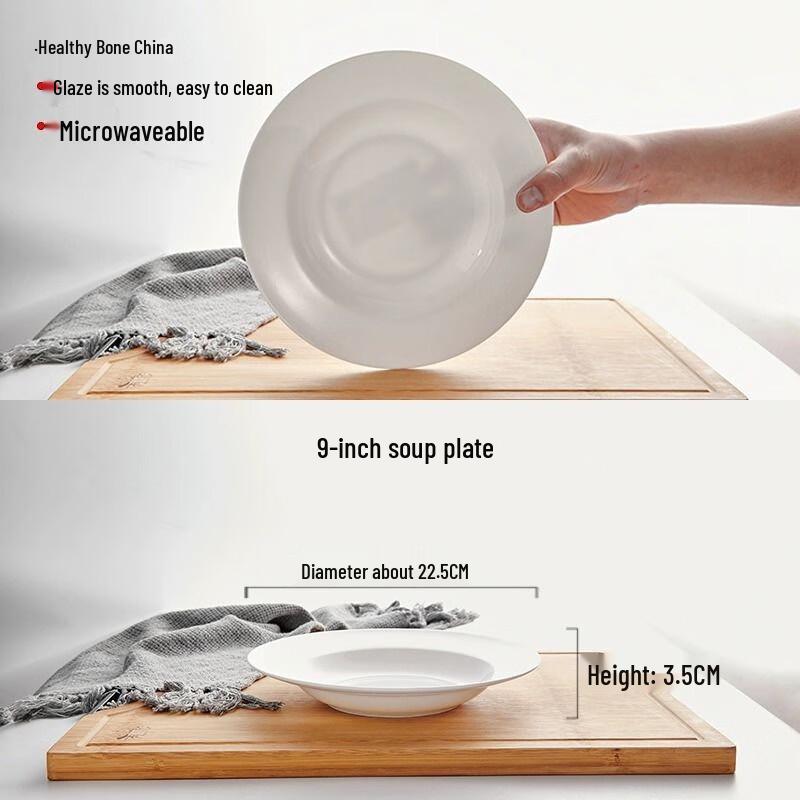 Linpan Pure White Bone China 9-inch Deep Soup Plate