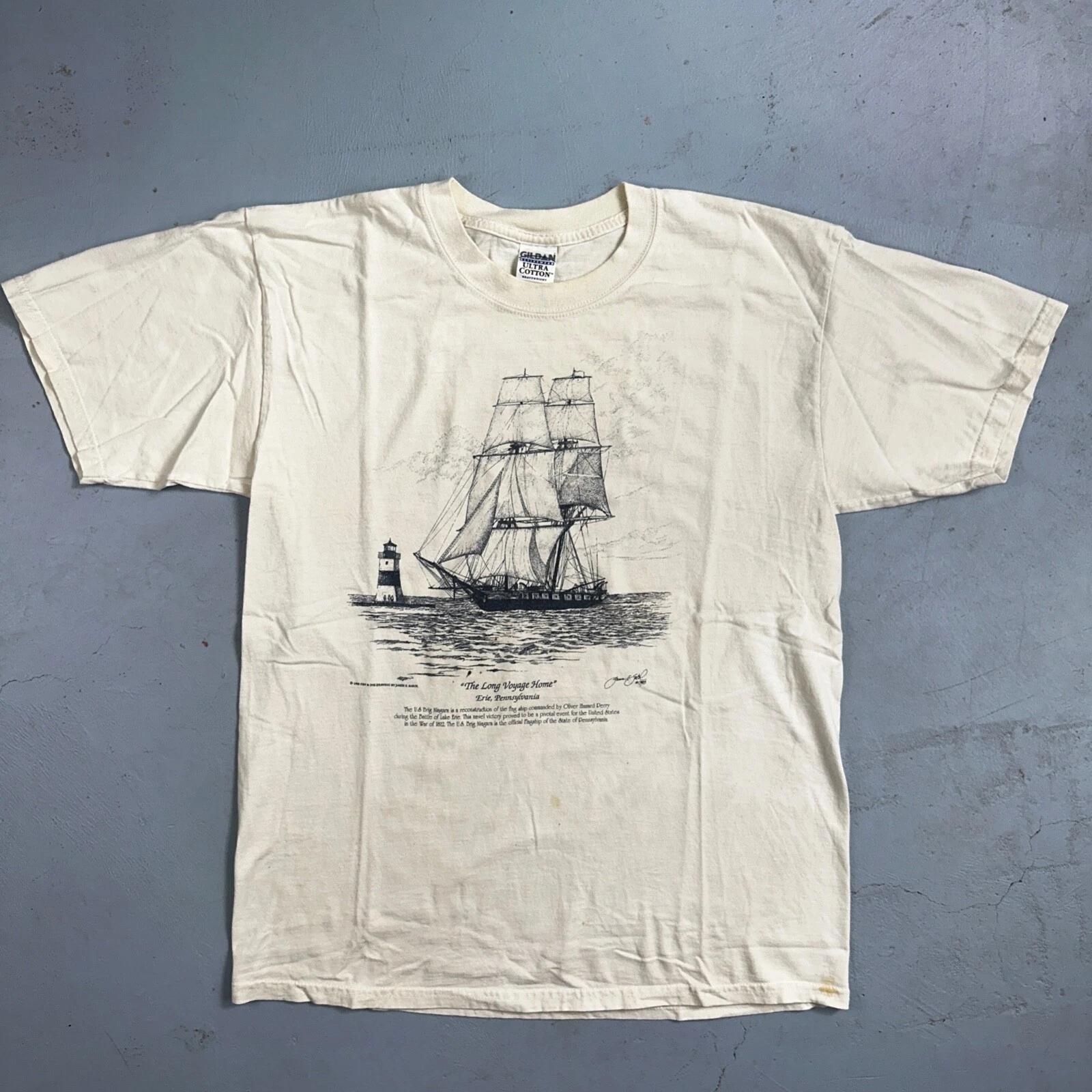 Ship Art James E Sabol Y2K 90s T Shirt Erie Pennsylvania Voyage Home Photo Rap S