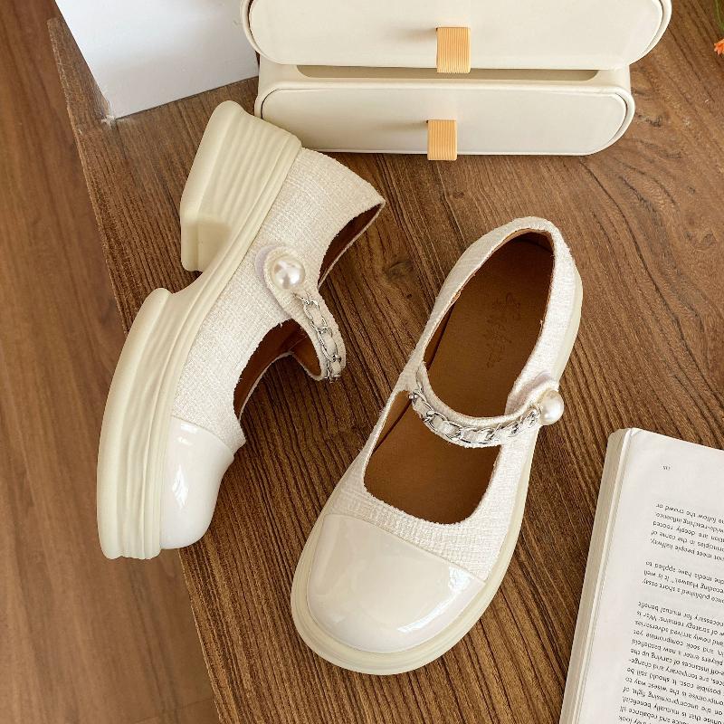 

Модные женские туфли-лодочки на платформе с цветными вставками, с круглым носком и средним каблуком, Мэри Джейн, женская обувь высокого качества в корейском стиле, 39 размер 35