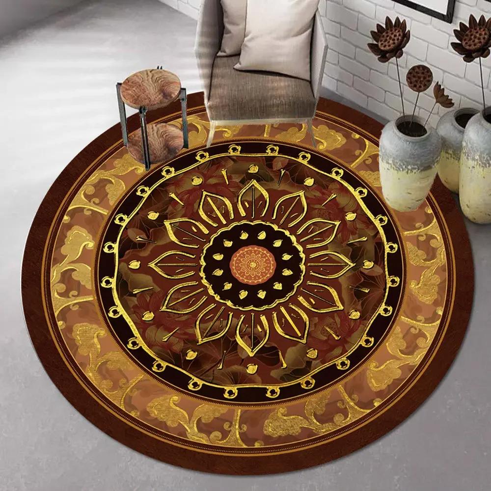Bohemian Mandala Round Carpet Ethnic Style Vintage Floral Rug Living Room Coffee Table Sofa Mat Bedroom Hanging Basket Chair Mat