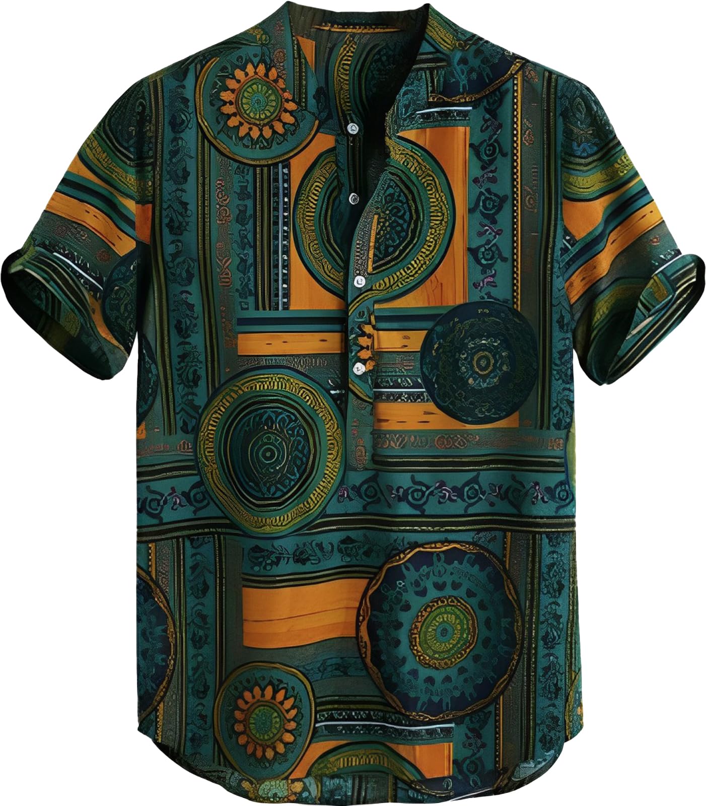 

Этнический короткий комбинезон с рисунком, платье с коротким рукавом, стойка, весна, бизнес, американская рабочая команда, перед [Airby], мужская рубашка, рисунок, рукав, рубашка, зелёный