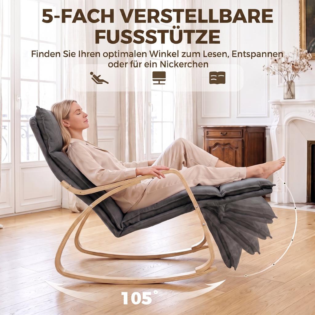 Rocking Chair with 5-Way Adjustable Footrest, Dark Gray