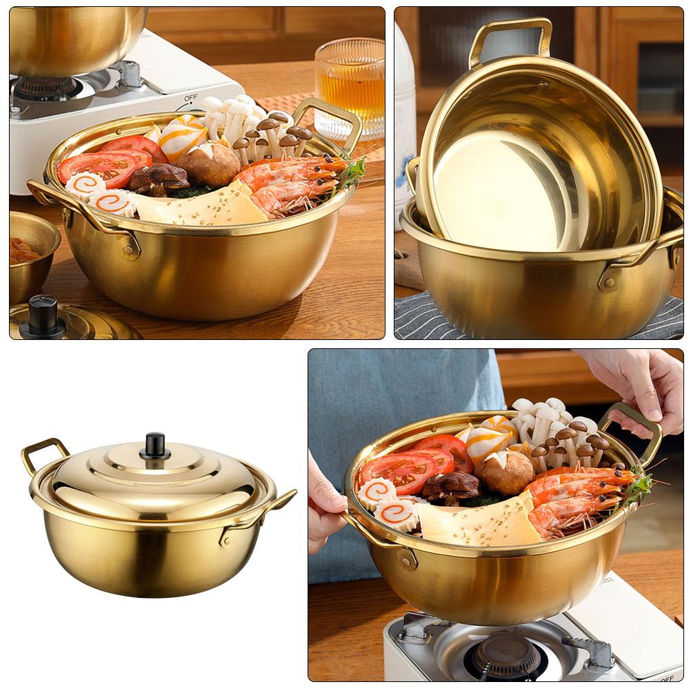 Stainless Steel Soup Pot Korean Ramen Noodle Saucepan Pots for Cooking with Cover