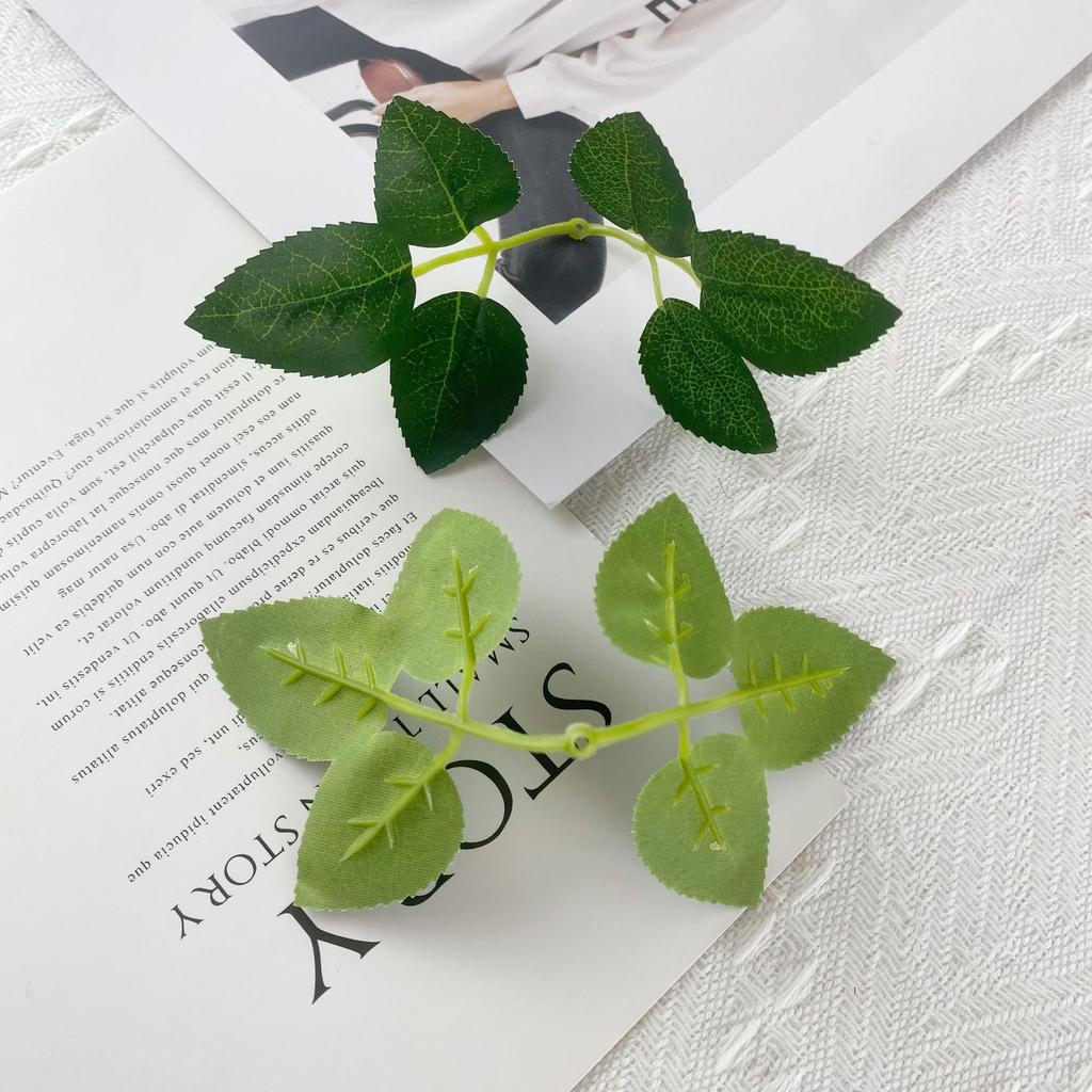 Direct Sales Simulated Leaf Silk Screen Printing Rose One-Piece Six-Leaf Green Plant Accessories Bundle Wall Decoration