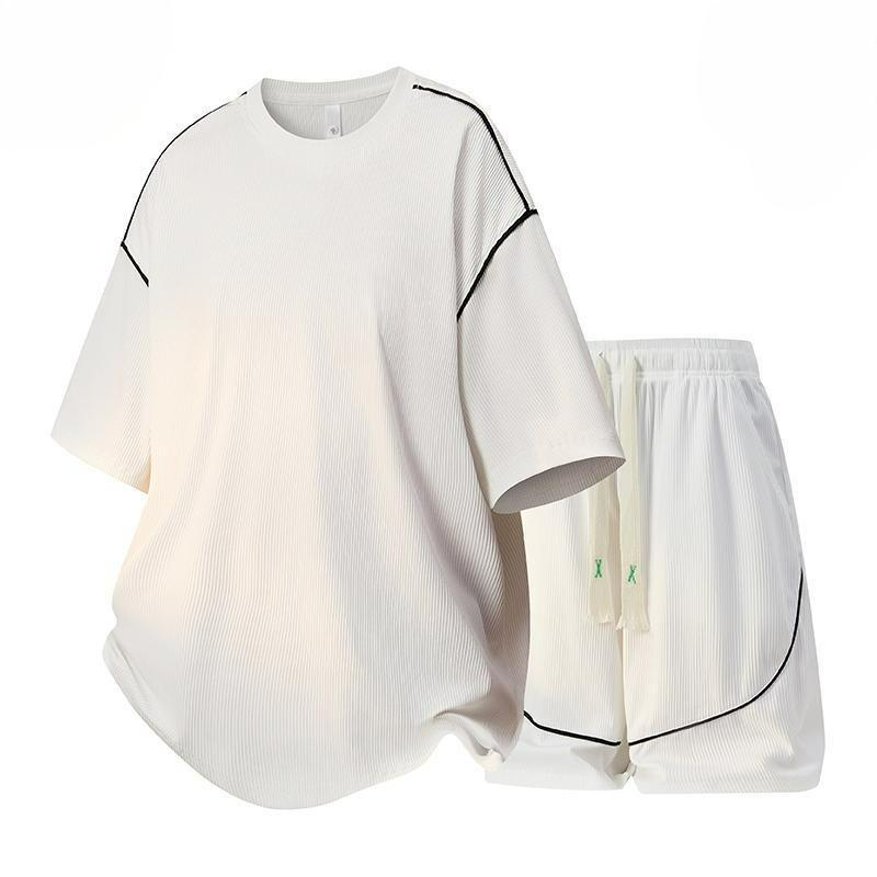 Summer Design Ice Silk Suit Men's Round Neck Loose Short-sleeved Shorts Two-piece Suit