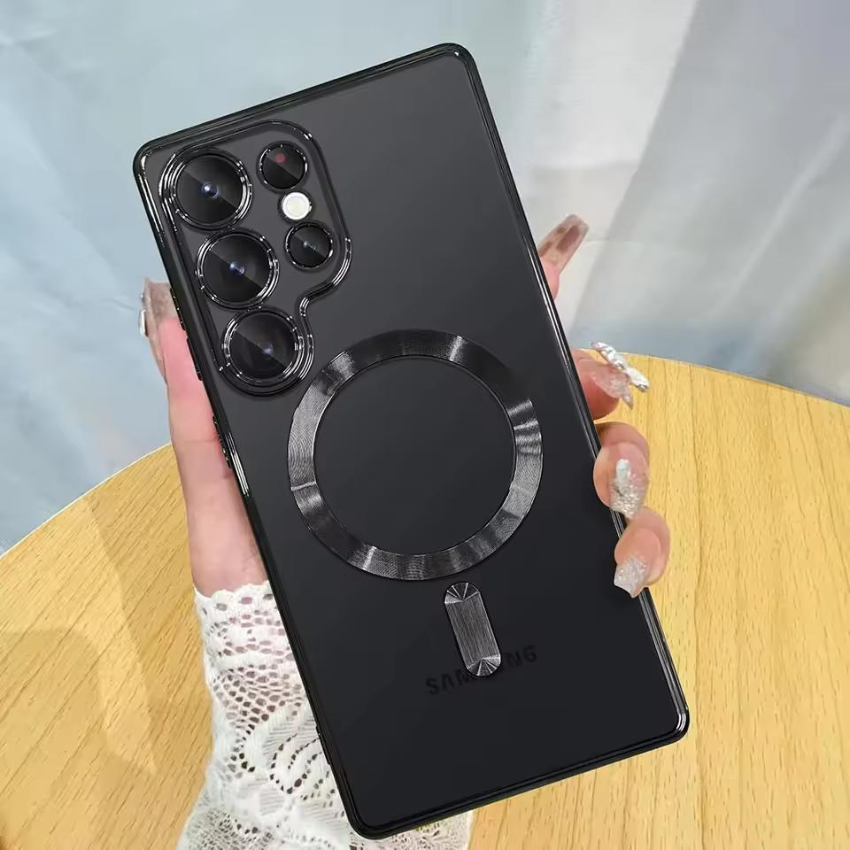 Mocne Magnetyczne Magsafe Przezroczyste Cienkie Etui Dla Samsunga Galaxy S25 S24 S23 S21 FE S22 Ultra Plus Luksusowe Platerowane Silikonowe Miękkie Etui