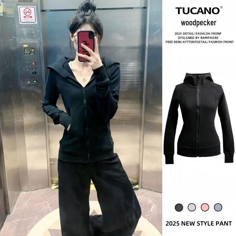 Γυναικείο Γκρι Μπουφάν με Κουκούλα Slim-Fit - Άνοιξη 2025 Αθλητικό Τοπ με Σφιχτή Μέση