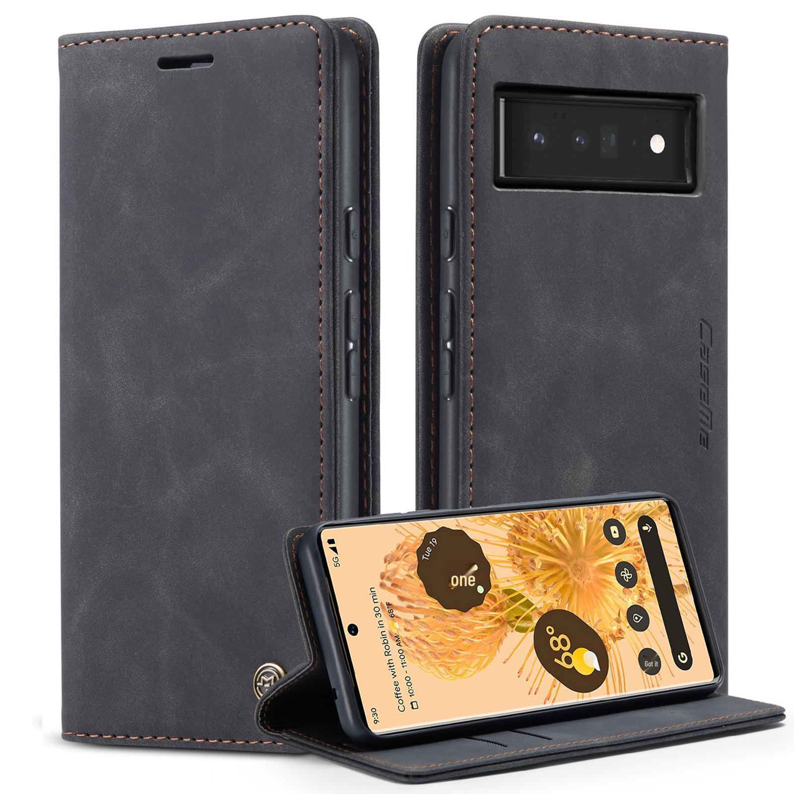 

Кожаный чехол-книжка для Google Pixel 8 Pro/9: Противоударный, Слот для карт, Защитный чехол Pixel 7 Pro чёрный