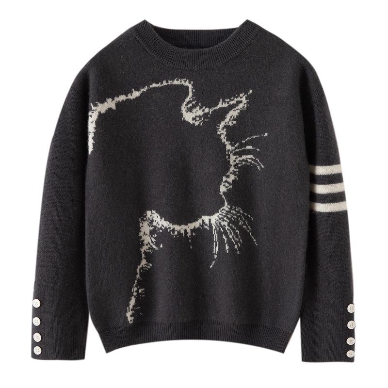 Осенне-зимний милый кошачий кашемировый свитер для девочек - Утолщенная шерсть для больших девочек 170 cm