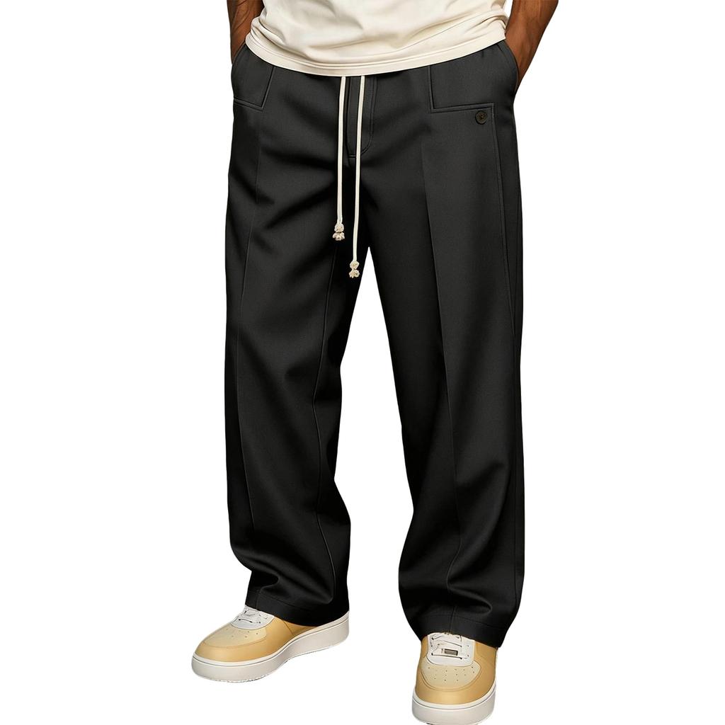 Men's Drawstring Elastic Waist Baggy Sweatpants Loose Wide Leg Long Pants With Pocket