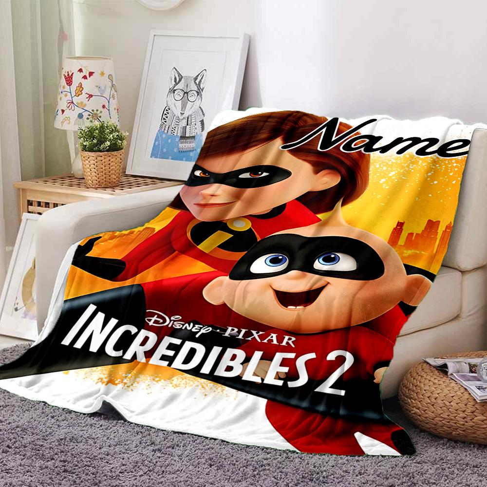 Custom Name Incredibles Poster flannel Blanket for Super Soft Cute Comfort Blanket for Travel Bedding Couch Sofa Blanket