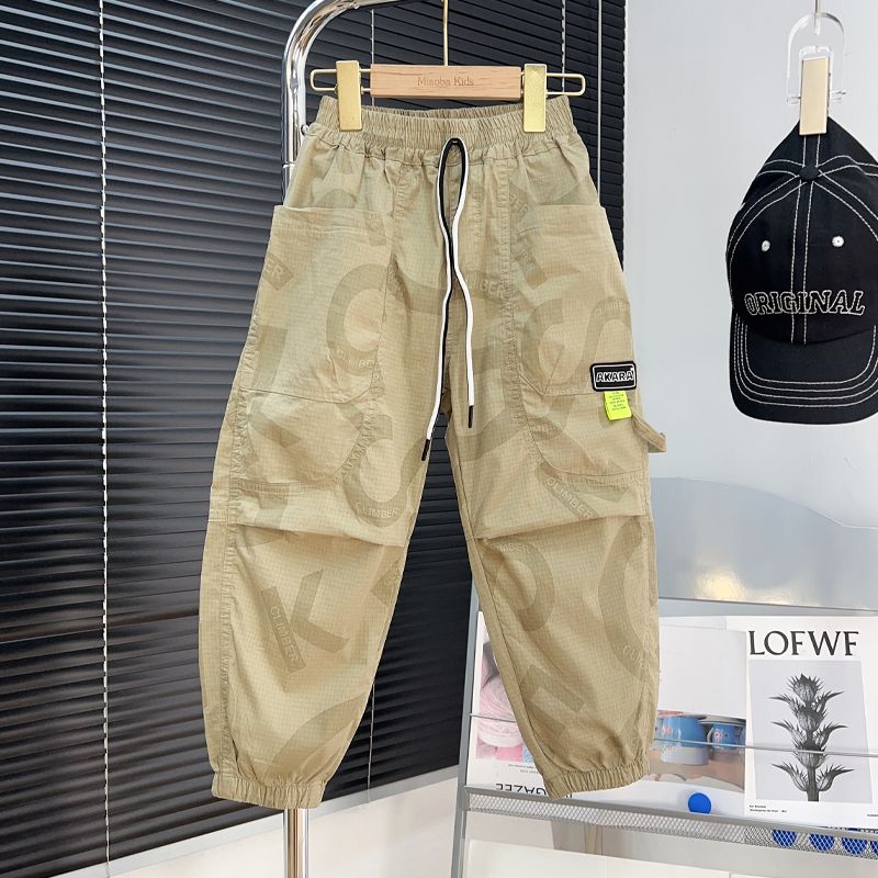 

Брюки для мальчиков летние тонкие 2025 новые детские из ледяного шелка быстросохнущие брюки с защитой от комаров брюки карго спортивные брюки летняя одежда 170 хаки