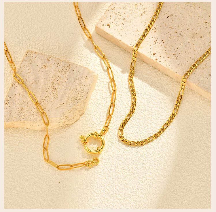 Trendy Layered Necklace for Women, 18K Gold Plated Stainless Steel Link Chain Modern Minimalist Jewelry