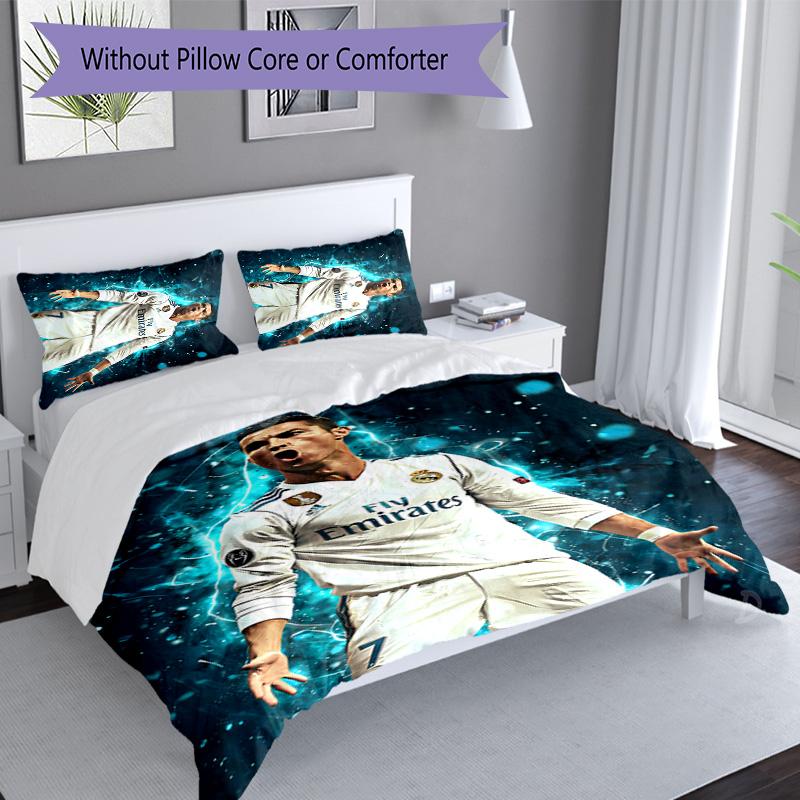 Set di biancheria da letto con motivo Cristiano Ronaldo da 3 pezzi, set copripiumino include copripiumino e federe, decorazione perfetta per la camera da letto in ogni stagione e regalo
