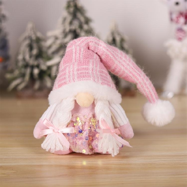 Pink Dwarfs Christmas Decorationtoy With Sequined Hat/Dress,Embroidered Detail, Plushie Feel Mini Plushie Toy