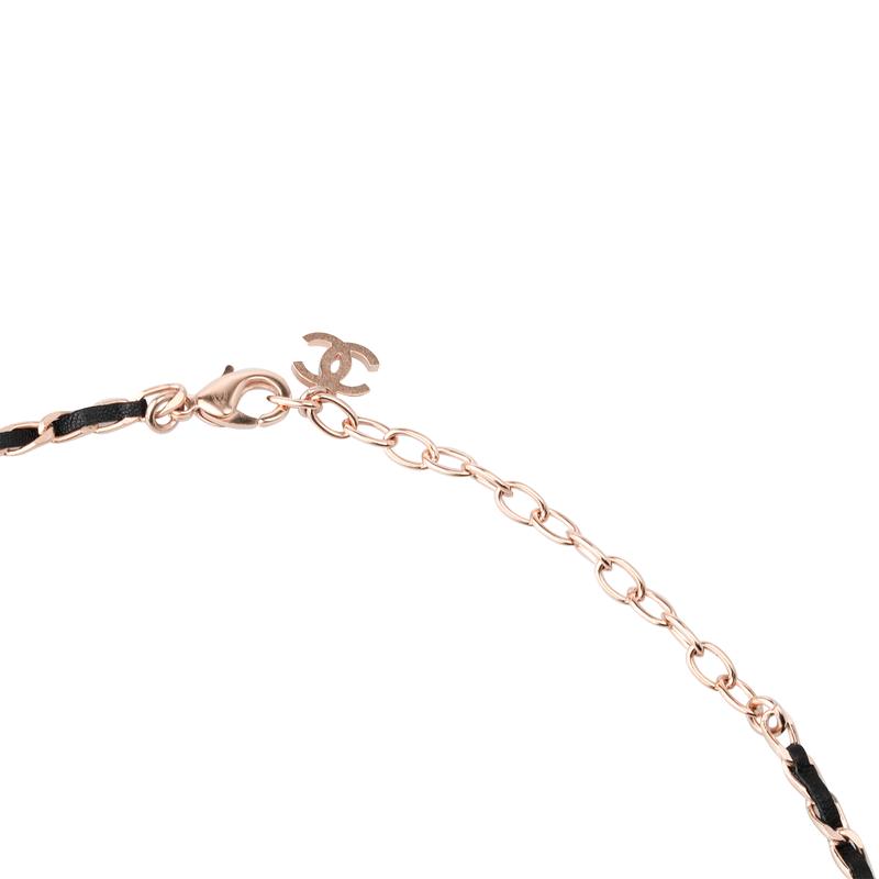 CHANEL Double C gold metal calfskin rhinestone necklace men and women same style couple model