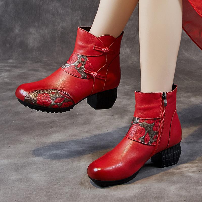 Winter retro new women's shoes wear non-slip short boots cowhide velvet cotton shoes women's Martin boots soft-soled boots