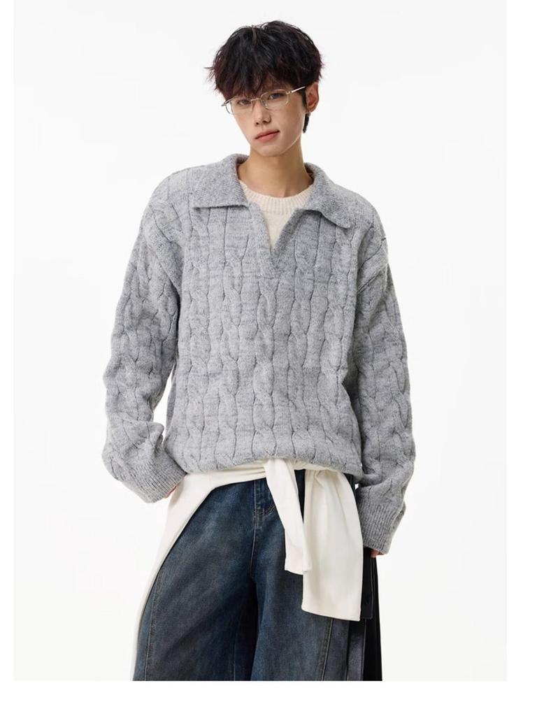 2025 Autumn/Winter Men's Retro Solid Knitwear: Two-Piece Lapel Top