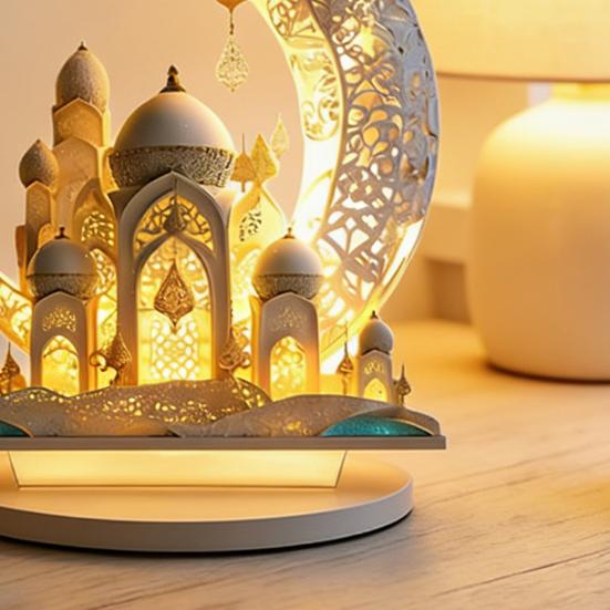 Yousheng Eid Mubarak Acrylic Ornament 2D Crescent Moon Lantern Tabletop Centerpiece Ramadan Mubarak Sign for Home Islamic Party Supplies Eid Gifts