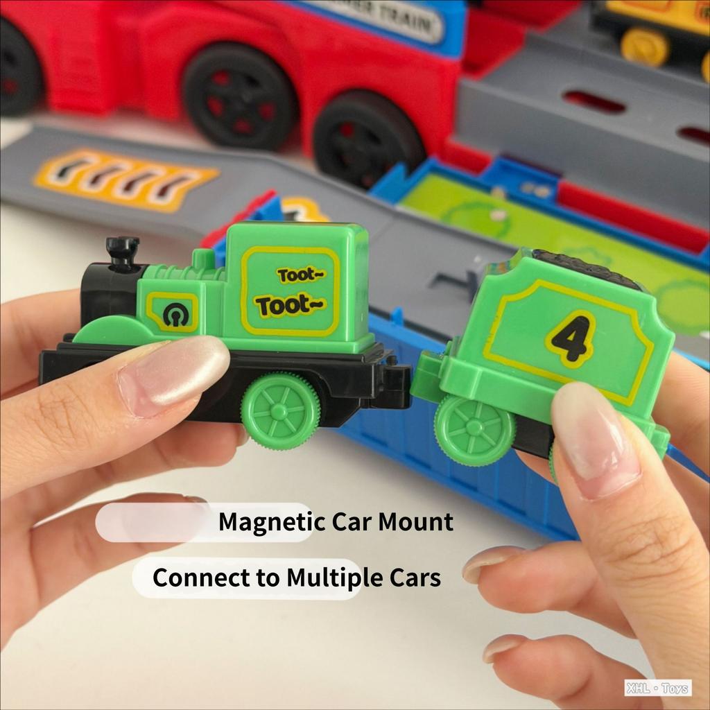 Children'S Racing Deformation Ejection Train Rail Car Parking Toy Magnetic Suction Small Train Double Track Ejection Car Toy