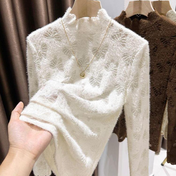

Women Autumn Winter Long Sleeve Padded Pullover Tops Oversized Half Turtleneck Blouse Loose Slim Shirt S абрикосовый