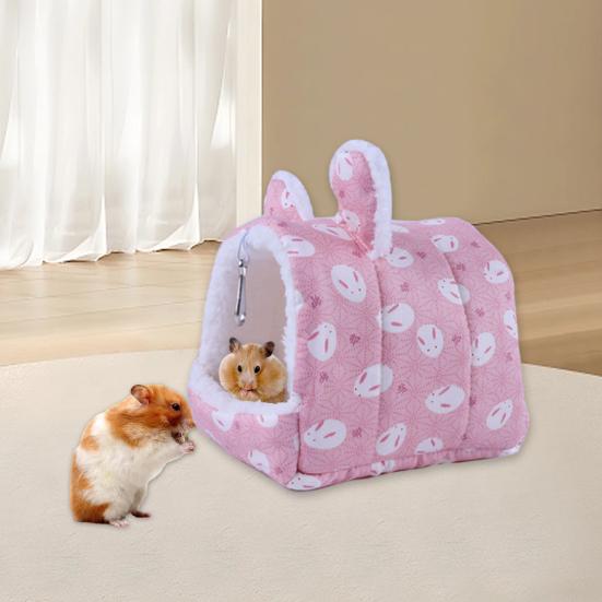 Gezellig Hamster Nest Half Omheind Met Ophanghaak Cartoon Bedrukt Comfortabel Huisdierbed Voor Koud Weer