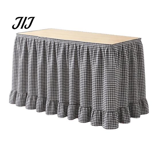 Conference Room Table Decoration 6Ft Gingham Skirt with Ruffled Edge, Checkered Teacher Desk Skirt, Pastoral Style Plaid Decor Hook And Loop Wrap for