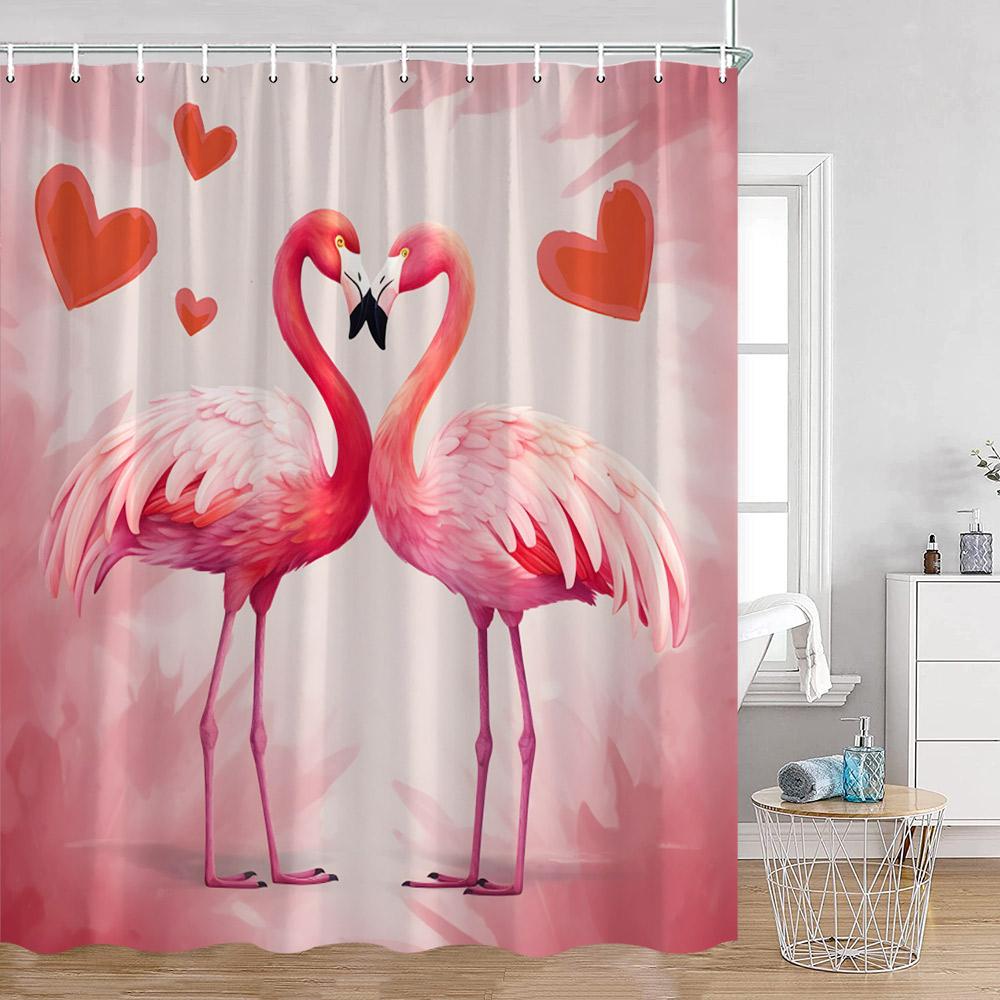 Flamingo Pink Birds Shower Curtains Tropical Palm Leaves Plants Jungle Nordic Bath Curtain Summer Vacation Fabric Bathroom Decor