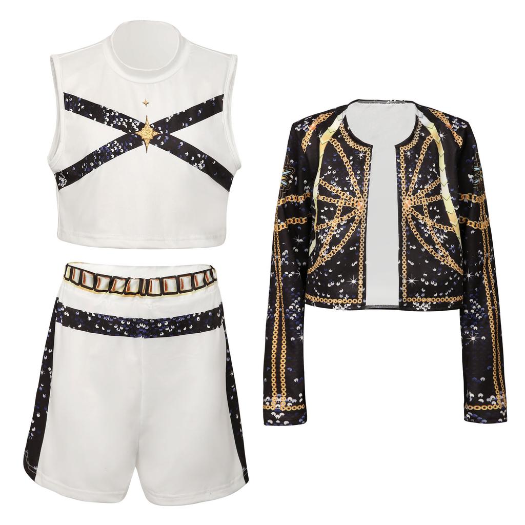 GMXIA Strój Cosplay Grupy Dziewcząt z Długim Rękawem jako Rumi, K-POP Grupa Dziewcząt Zoe Mira, i Damski Kostium do Występów Cosplay Kobiety Damskie Garnitury Spódnicowe