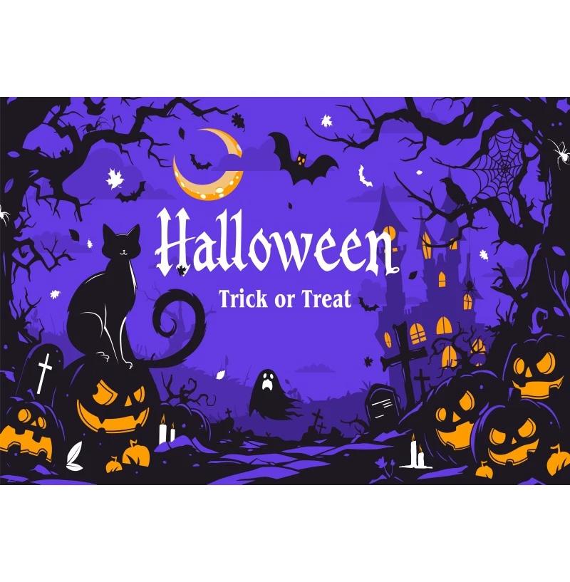 1pc Horro Halloween Party Backdrop Night Moon Gothic Castle Pumpkin Bats Banner for Halloween Themed Party Background Decoration