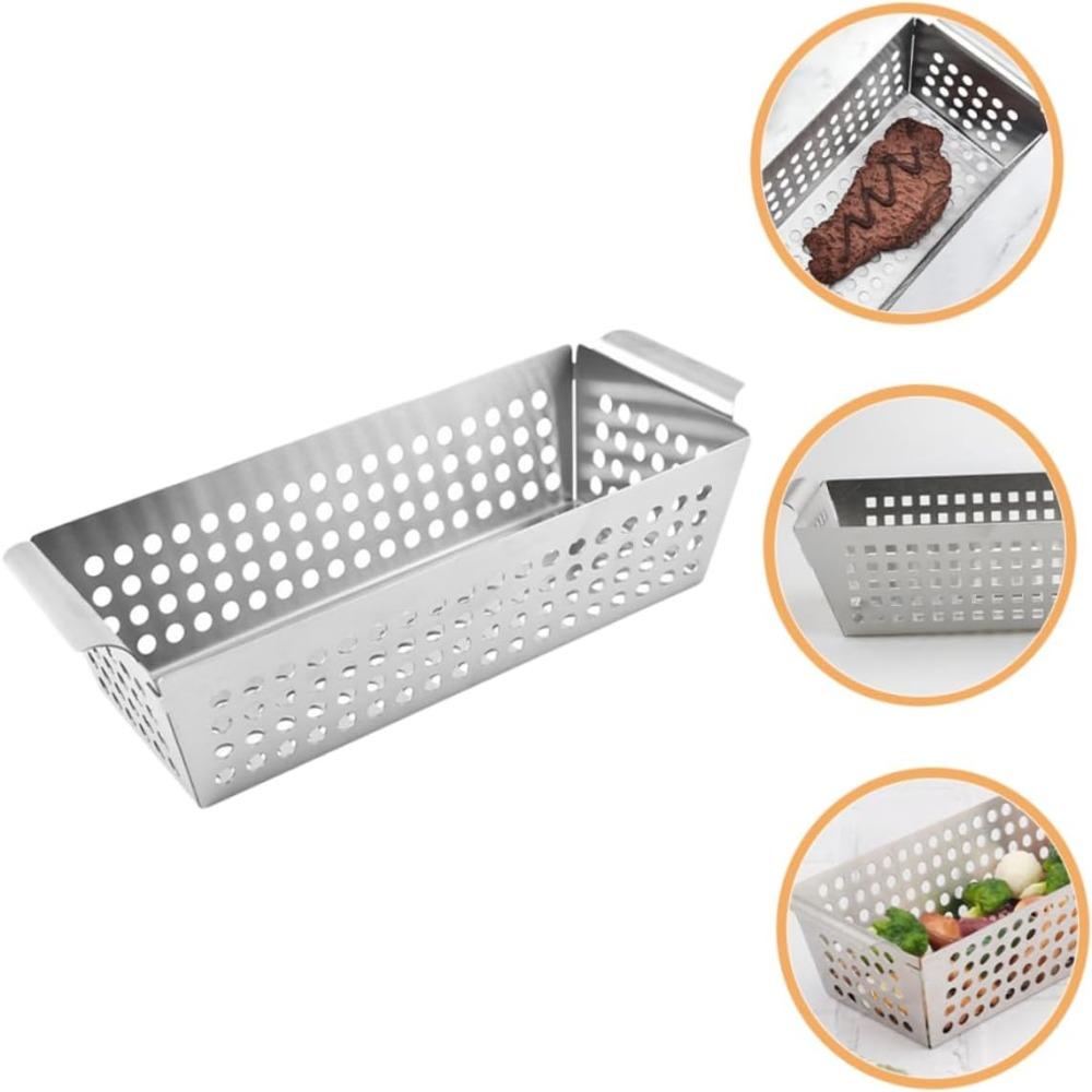 Stainless Steel Grilling Plate Leakage Hole Design BBQ Tray Frying Food Holding Pan Outdoor