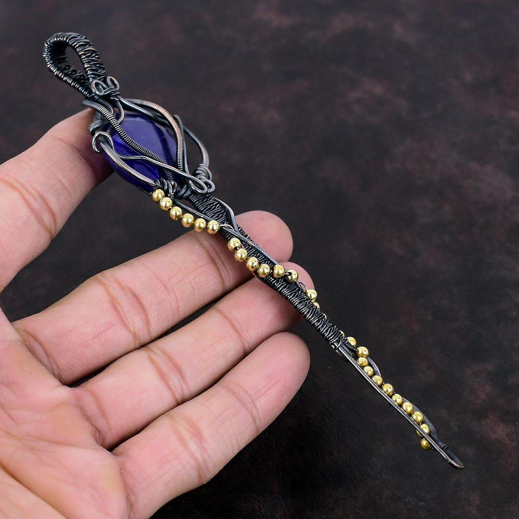 Faceted Blue Sapphire Pendant Copper Wire Wrapped Pendant Handmade Gemstone Pendant Wire Wrapped Jewelry Key Pendant Copper Jewelry For Gift
