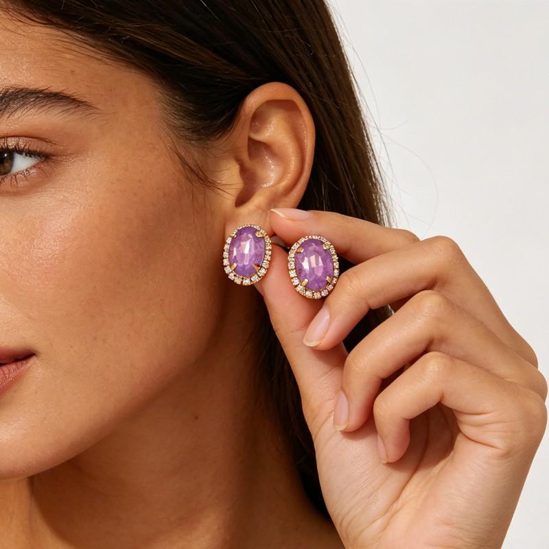 Oversized Geometric Stud Earrings With Full Rhinestone Embellishment Trendy Minimalist Statement Jewelry Women