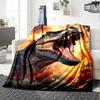 T‑Rex Dinosaur Burning Wild Jungle Art Print Flannel Blanket Soft Warm Throw Blanket for Sofa Bed Living Room