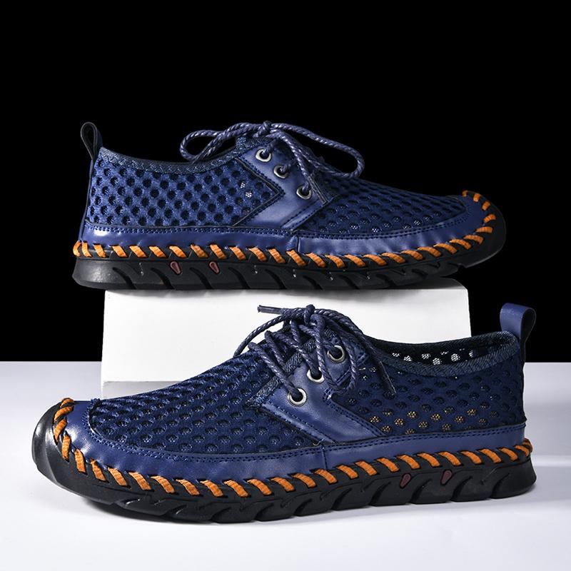 

Fashion New Men s Casual Shoes Breathable Classic Lace Up Men s Tenis Masculino Soft Sole Sneakers Mesh Flat Bottom Loafers Large Size 38 синий