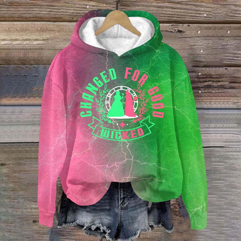 Women's Fashionable Casual Oversized Long-Sleeved Hooded Print Pullover Sweatshirt