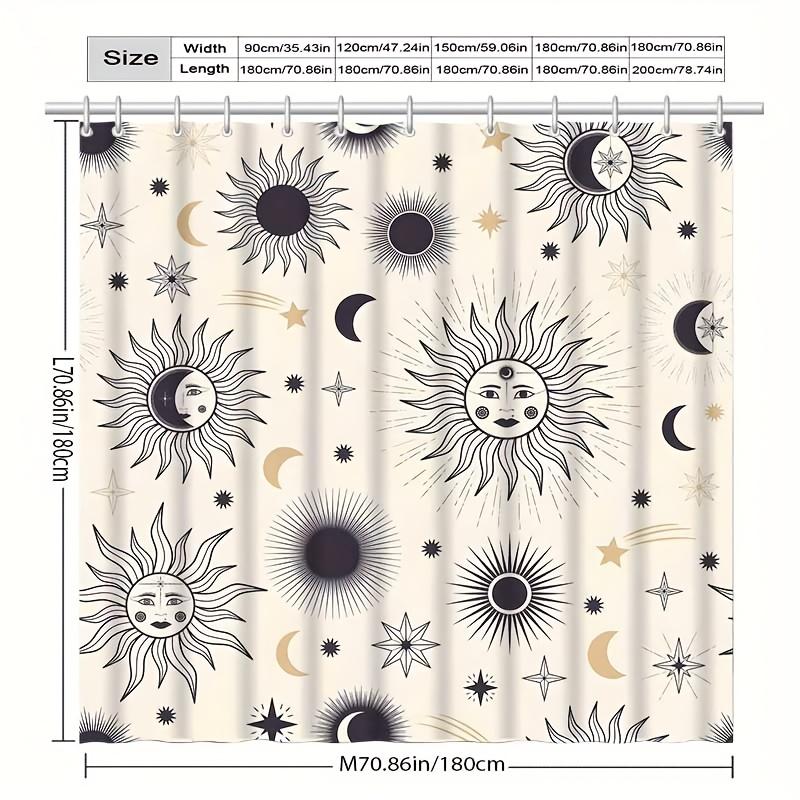 Sun Moon Star Shower Curtain Celestial Pattern Boho Design Bathroom Decor Waterproof Curtains Cosmic Home Style