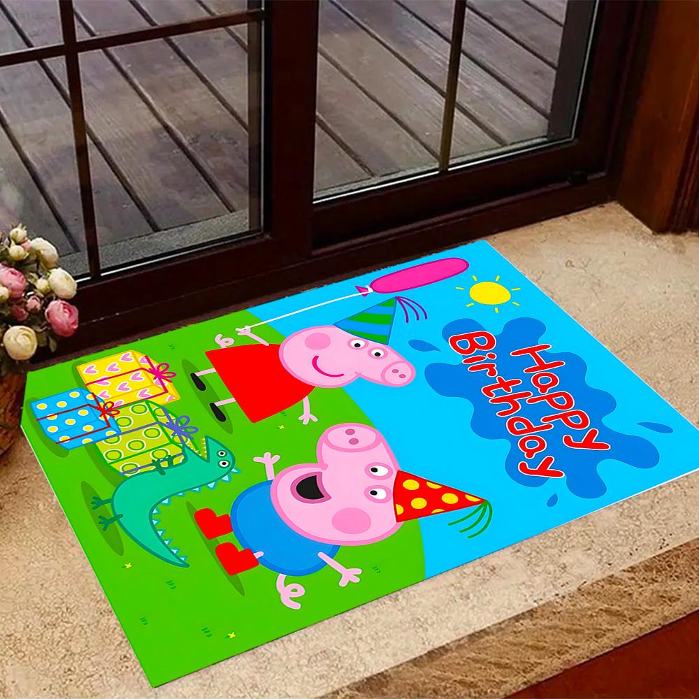 Peppa Pig's Colorful World Themed Anti-Slip Rugs - Polyester Home Decor, Suitable for Bedrooms, Living Rooms, Doorways, Studios, and Decorations
