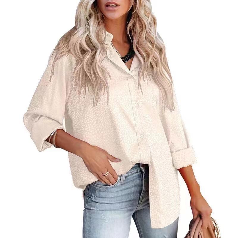 GMXIA Women's Fashion Casual Summer Leopard Print Long Sleeve POLO Neck Blouses & Shirts