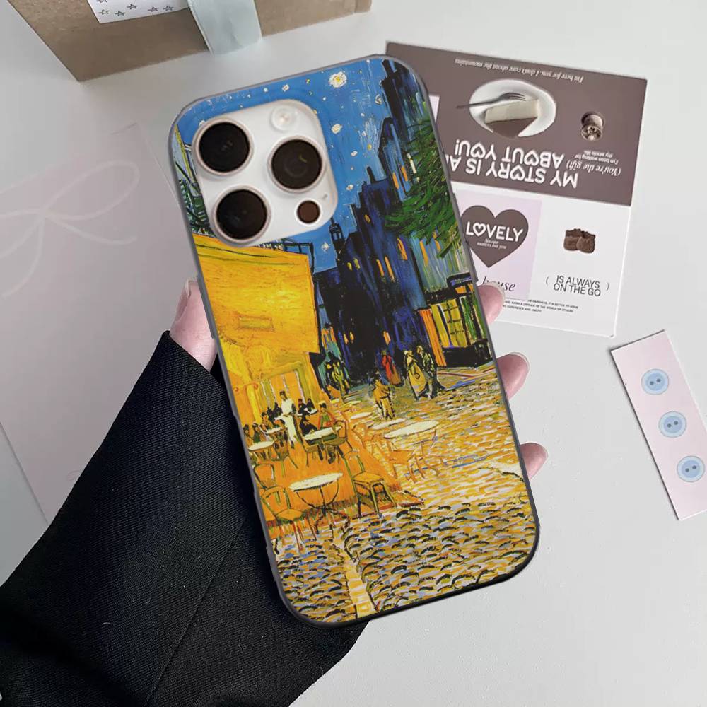 Van Gogh Oil Painting Phone Case For IPhone 16 15 17 Pro 11 12 13 14 Pro Max Plus Soft Ripple Silicone Cover Shell